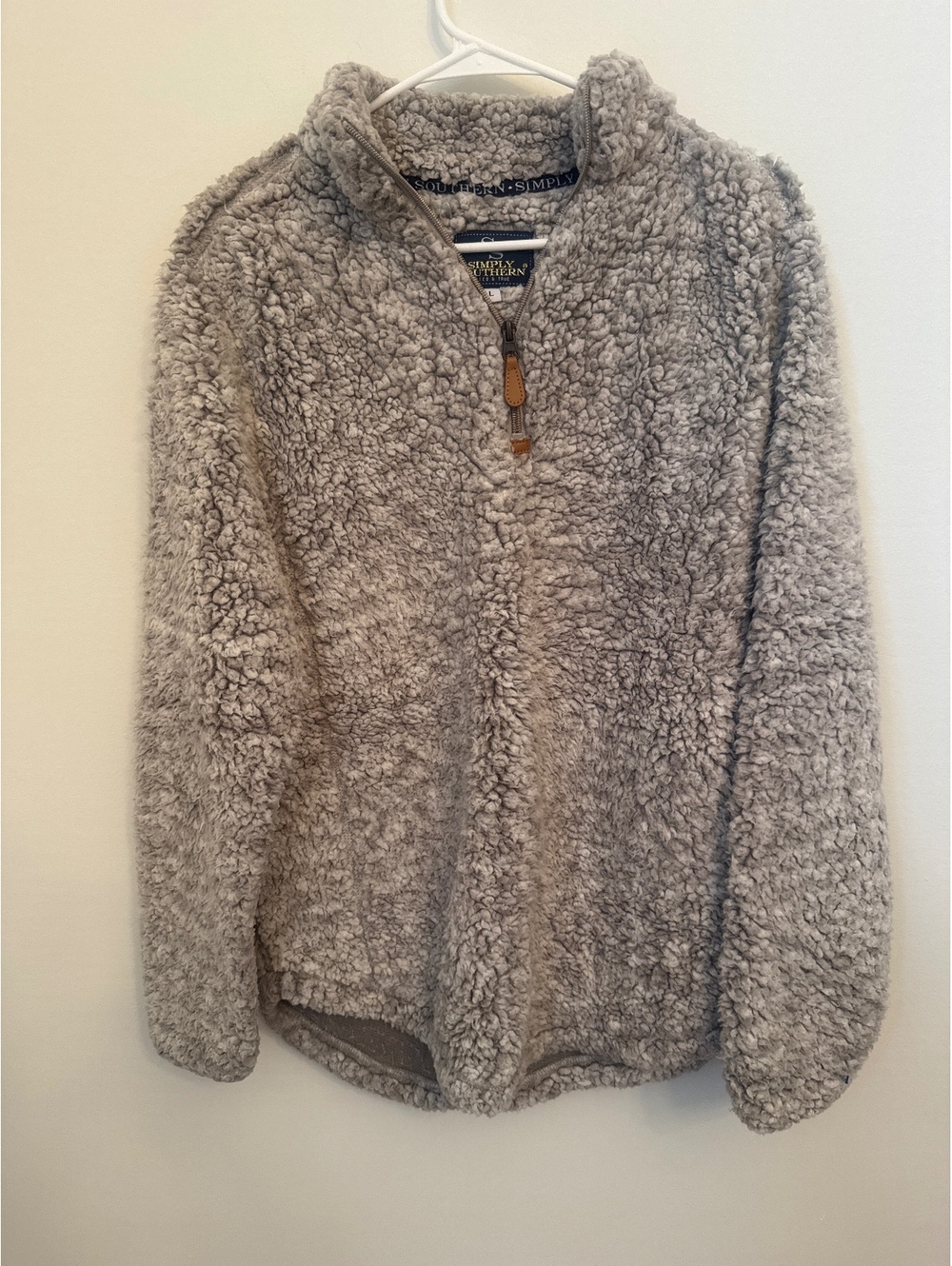 Simply Southern Women's Large Taupe Sherpa Pullover Fleece Jacket